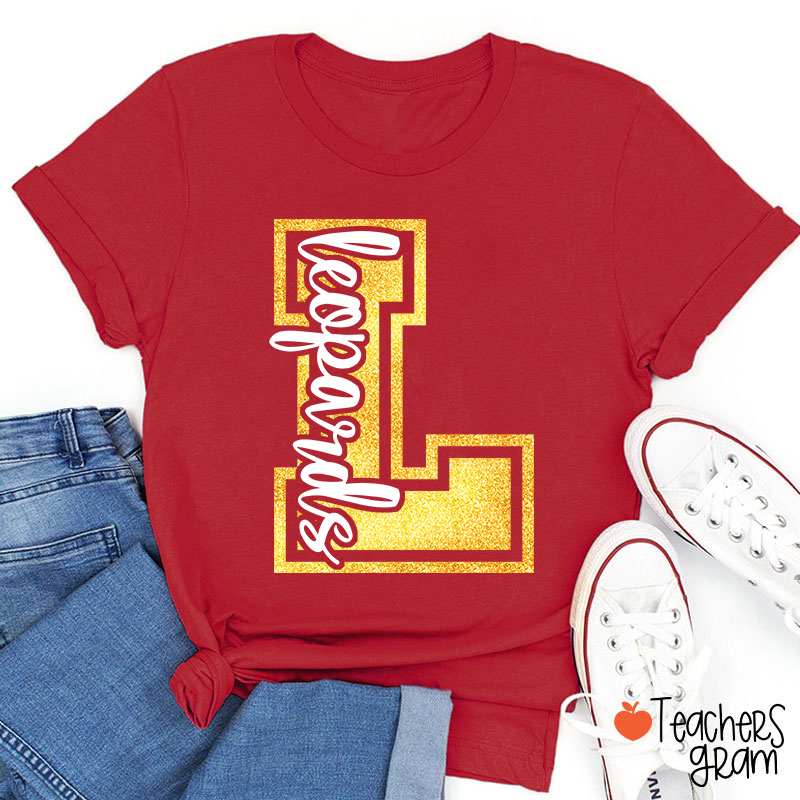 Personalized Glitter Letter And Mascot Teacher T-Shirt