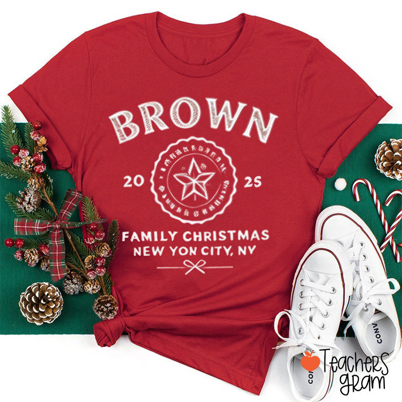 Personalized Vintage Family Christmas Crest Teacher T-Shirt
