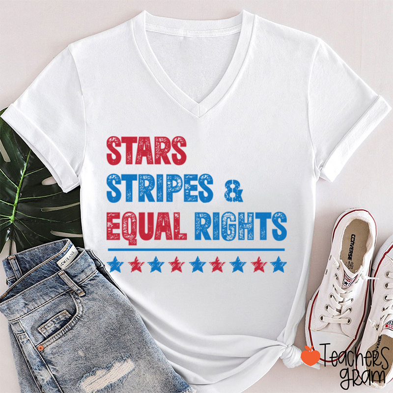 Stars Stripes And Equal Rights Teacher Female V-Neck T-Shirt