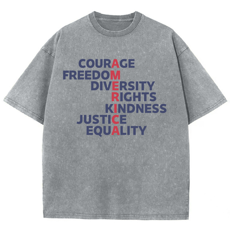 Courage Freedom Diversity Right Kindness Justice Equality America Teacher Washed T-Shirt