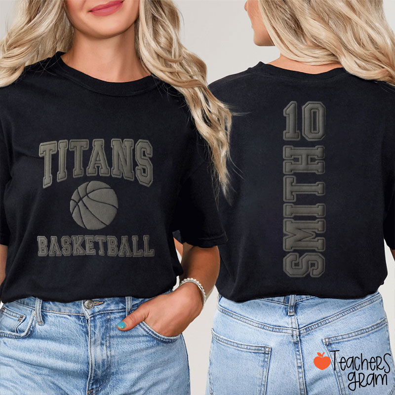 Personalized Mascot Sport Name Number Puff Print Teacher Two Sided T‑Shirt