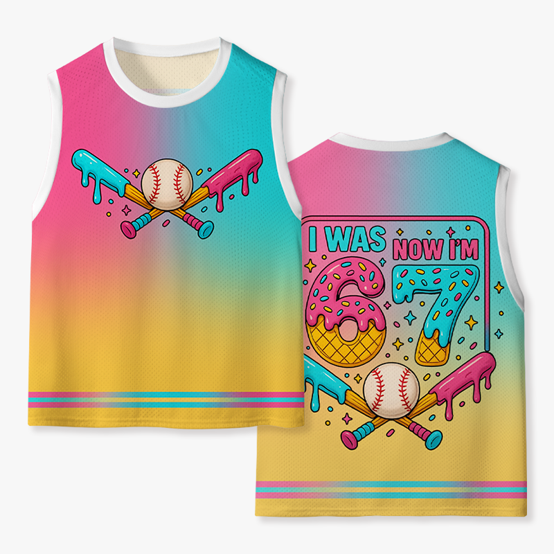 Funny 67 Meme Ice Cream Drip Baseball Kids Mesh Jersey Tank Top