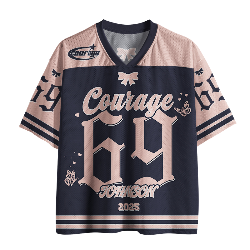 Personalized Name And Number Courage Pink Bow Teacher Mesh Jersey