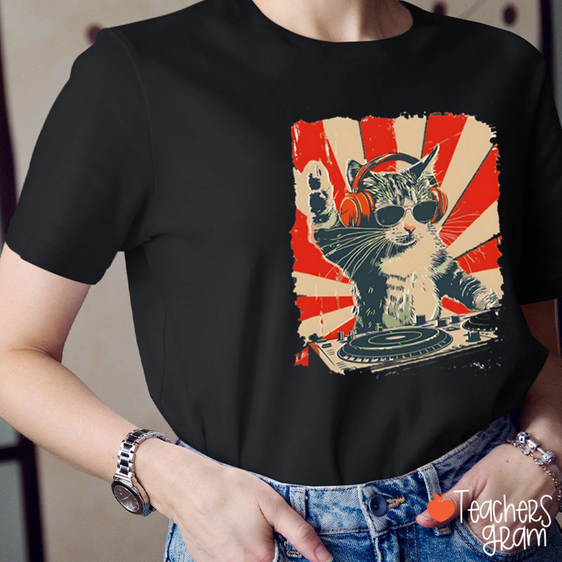 Cool DJ Cat Teacher T-Shirt