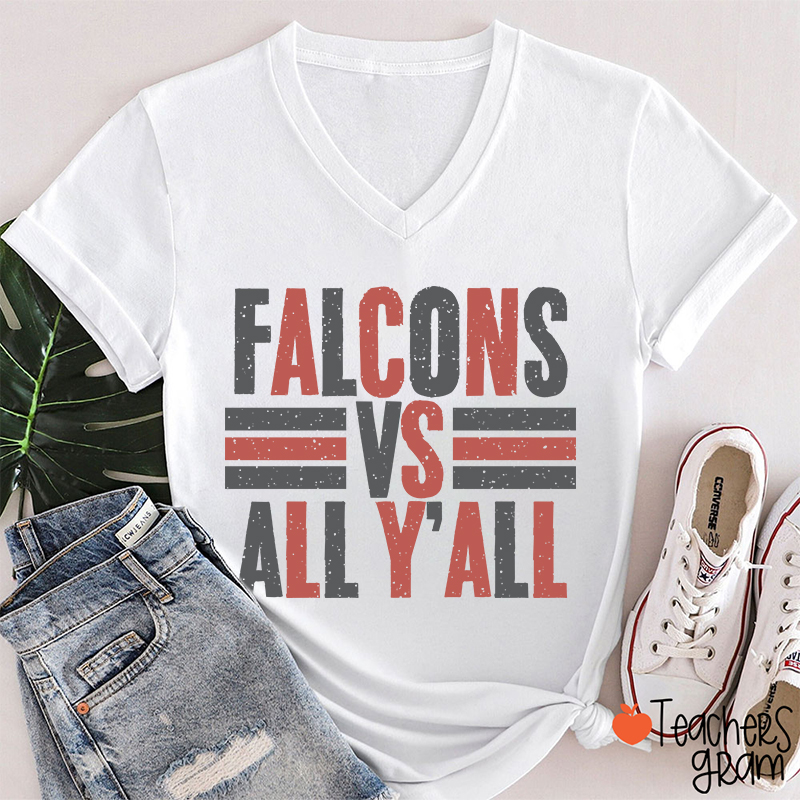 Personalized Mascot All Y'all School Spirit Teacher Female V-Neck T-Shirt