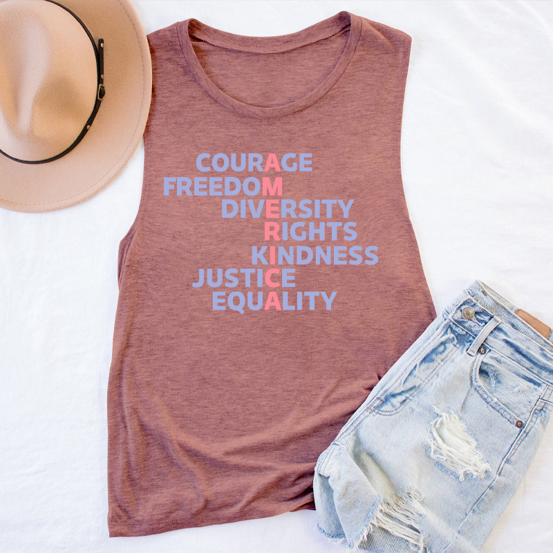 Courage Freedom Diversity Right Kindness Justice Equality America Teacher Tank Top