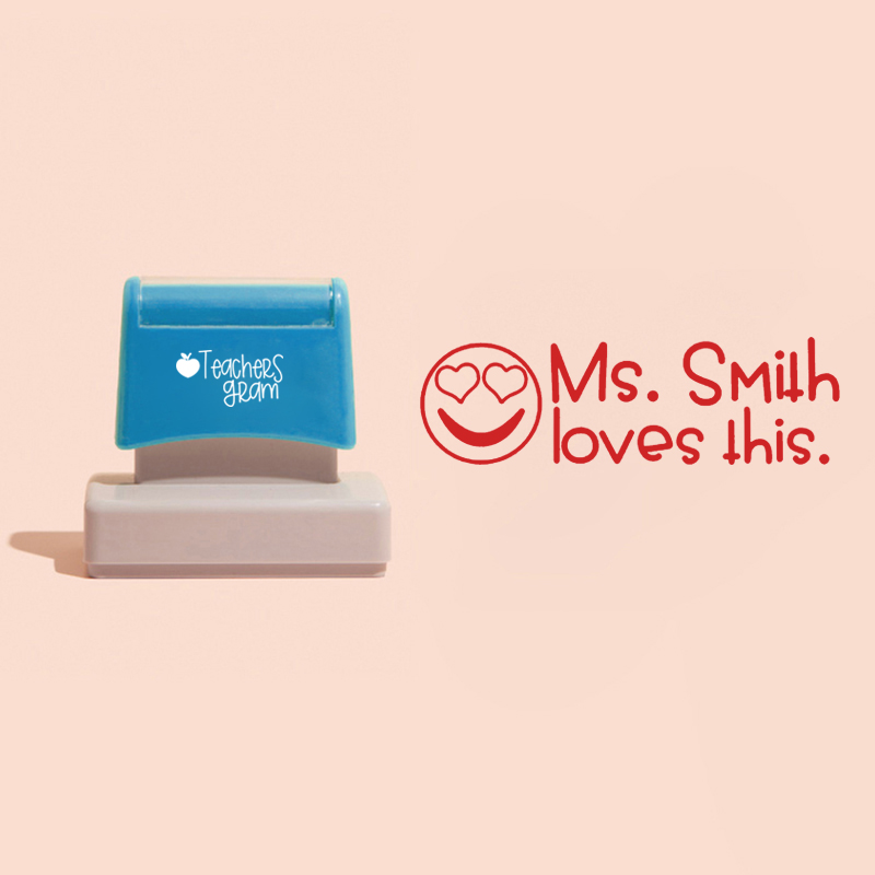 Personalized Name Smiley Face Love Heart Teacher Rectangle Stamp