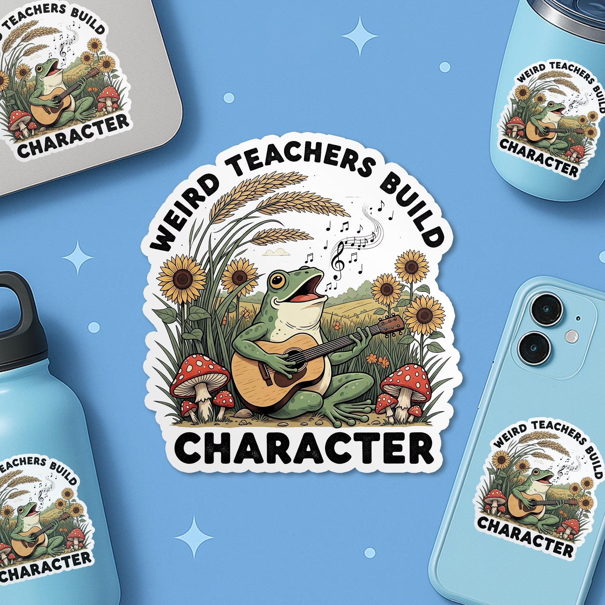Weird Teachers Build Character Frog Singing Teacher Stickers