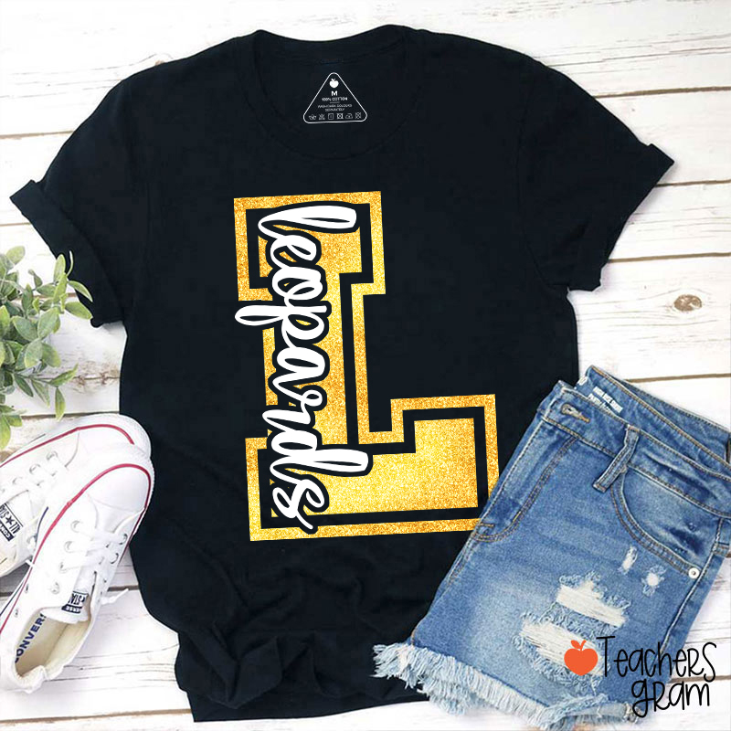 Personalized Glitter Letter And Mascot Teacher T-Shirt