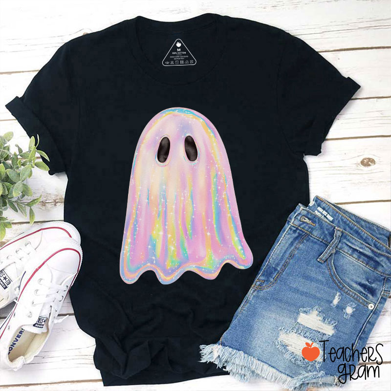Halloween Shiny Ghost Teacher T-Shirt
