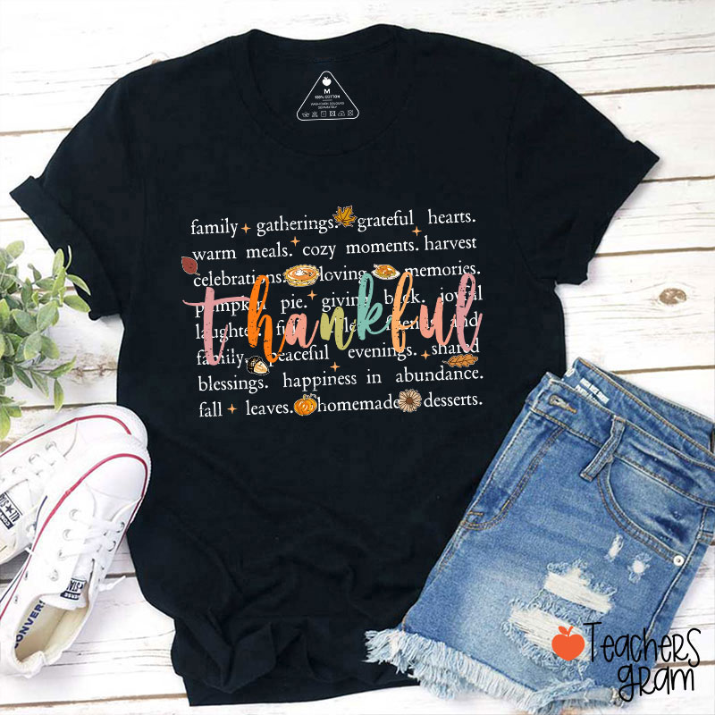 Fall Leaves Cozy And Happiness In Thanksgiving Teacher T-Shirt
