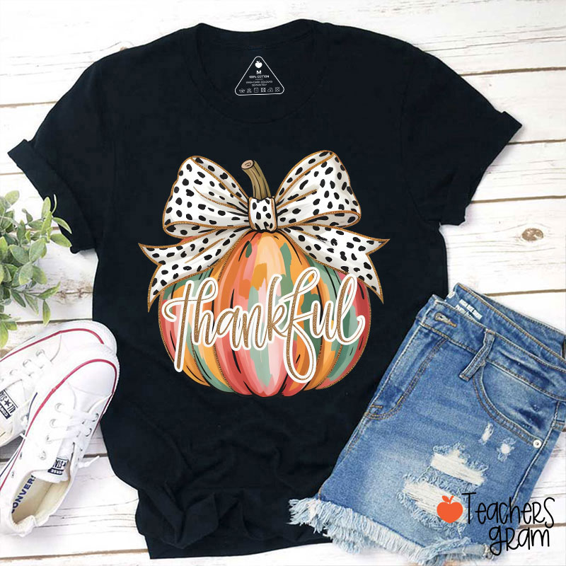 Colorful Coquette Fall Pumpkin Teacher T-Shirt