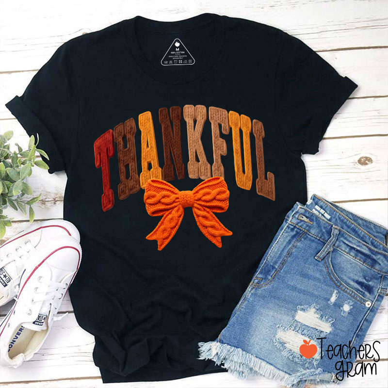 Faux Yarn Preppy Thankful Teacher T-Shirt