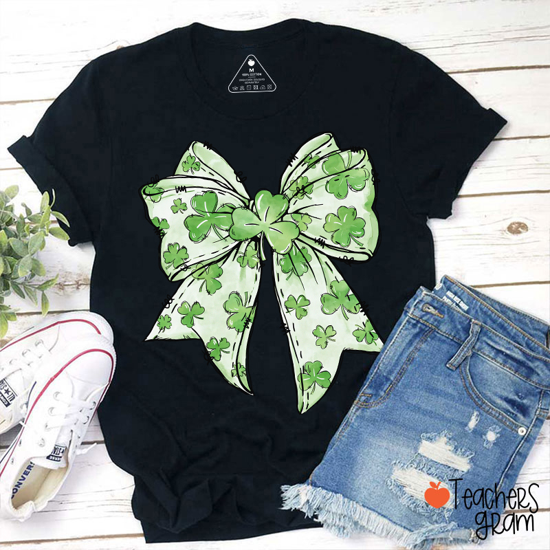 Coquette Shamrock Bow St Patrick's Teacher T-Shirt
