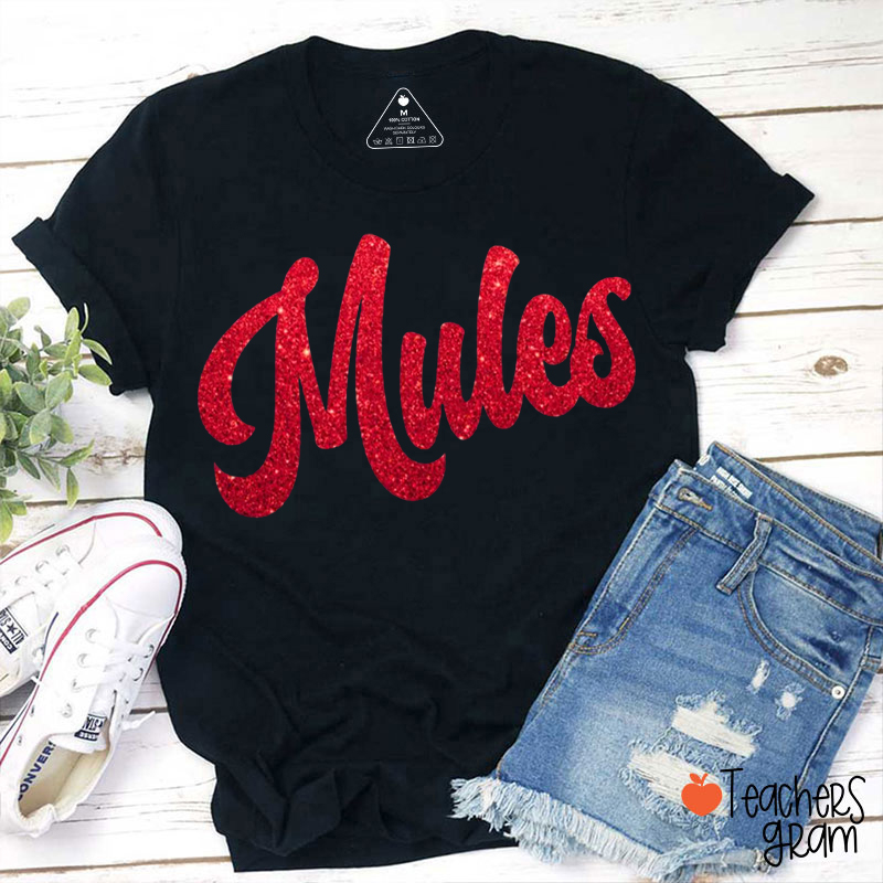 Personalized Glitter Script Teacher T-Shirt