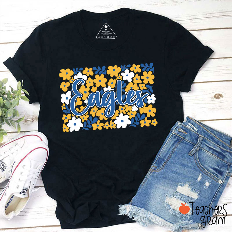 Personalized Mascot Flowers Contrasting Colors School Spirit Teacher T-Shirt