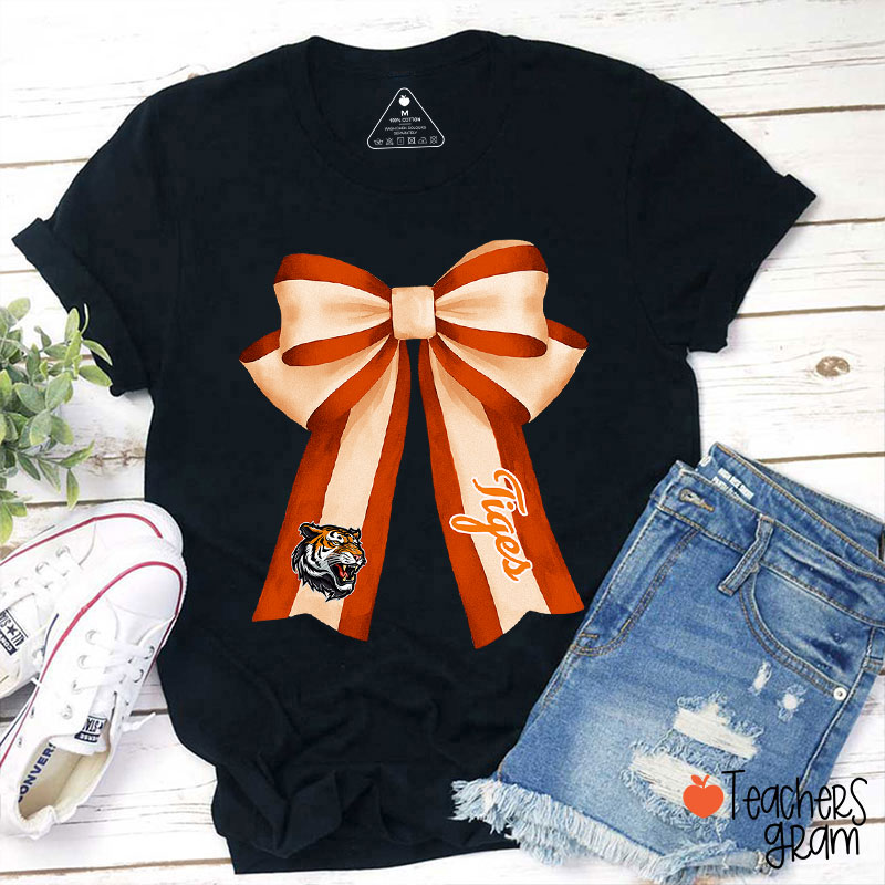 Personalized Mascot Coquette Bow Teacher T-Shirt