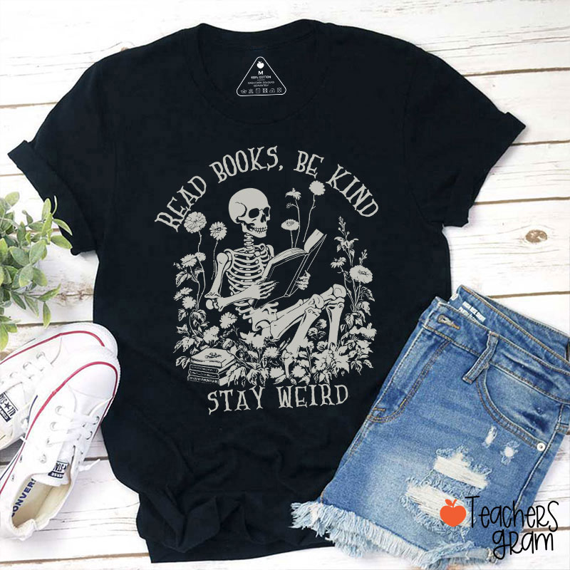Read Books Be Kind Stay Weird Halloween Teacher T-Shirt Sale-Teachersgram