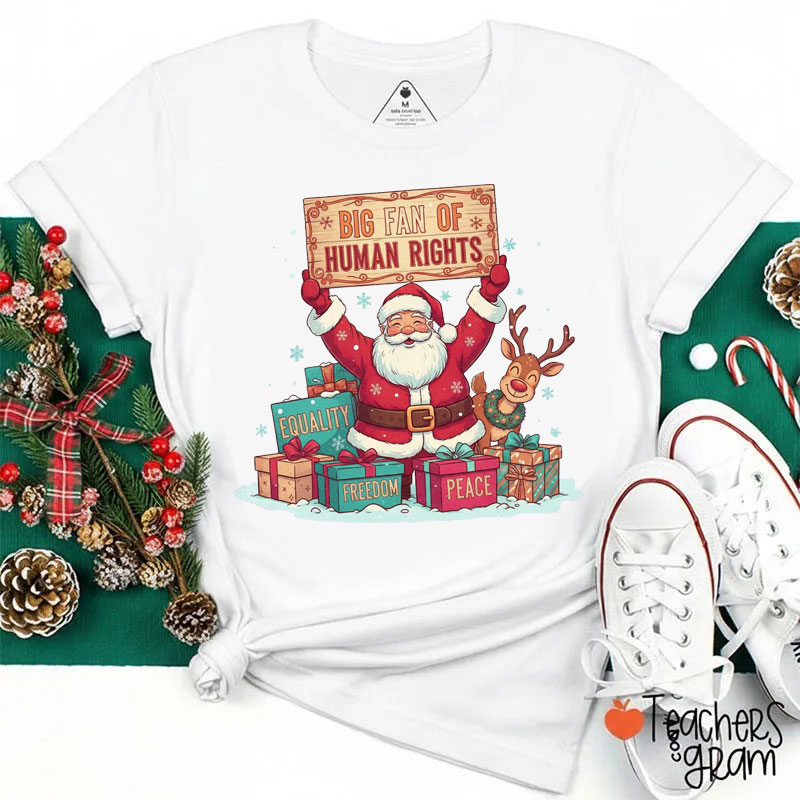 Big Fan Of Human Rights Cute Santa Teacher T-Shirt