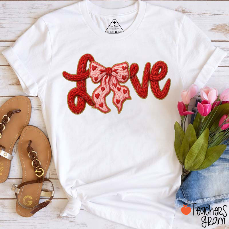 Faux Yarn Love In Red Teacher T-Shirt