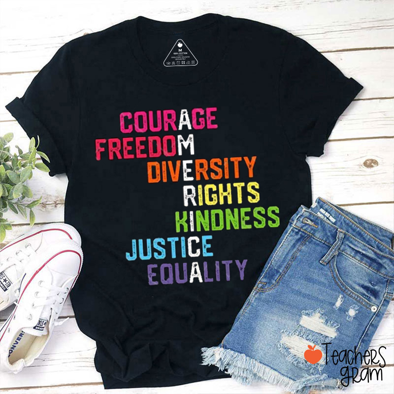 Kindness Justice And Equality For All Rainbow Teacher T-Shirt