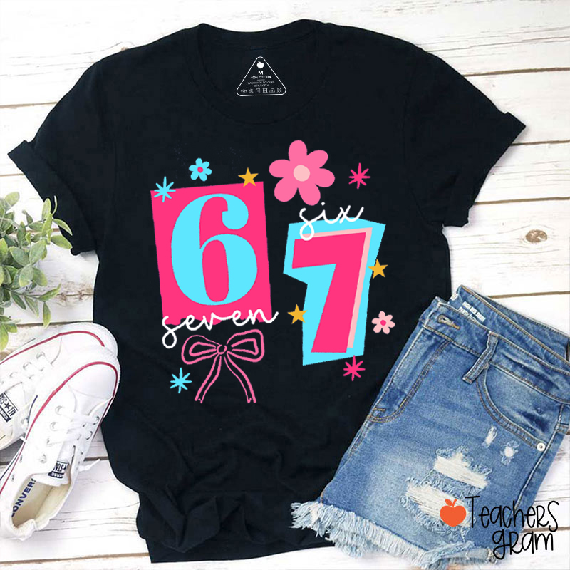Cute Floral Six Seven Teacher T-Shirt