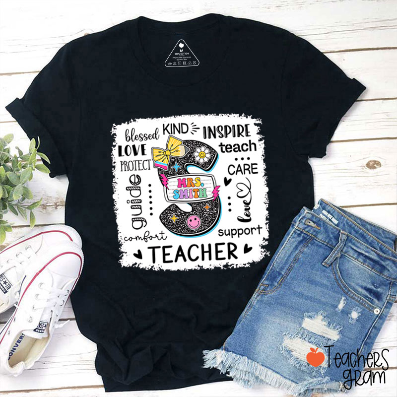 Personalized Name And Initials Blessed Kind Inspire Teacher T-Shirt