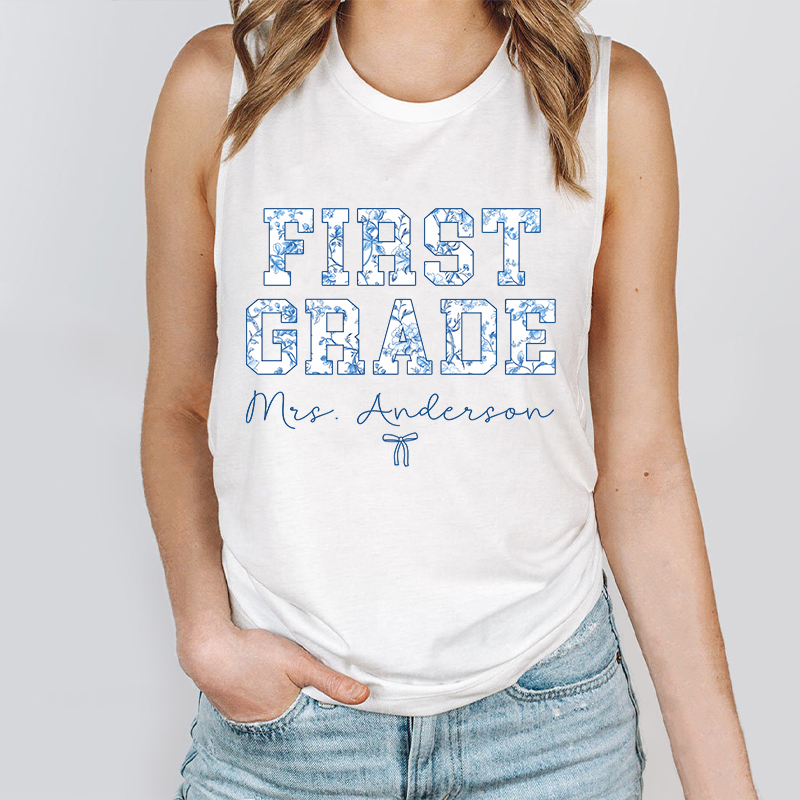 Personalized Name And Grade Trendy Teacher Tank Top