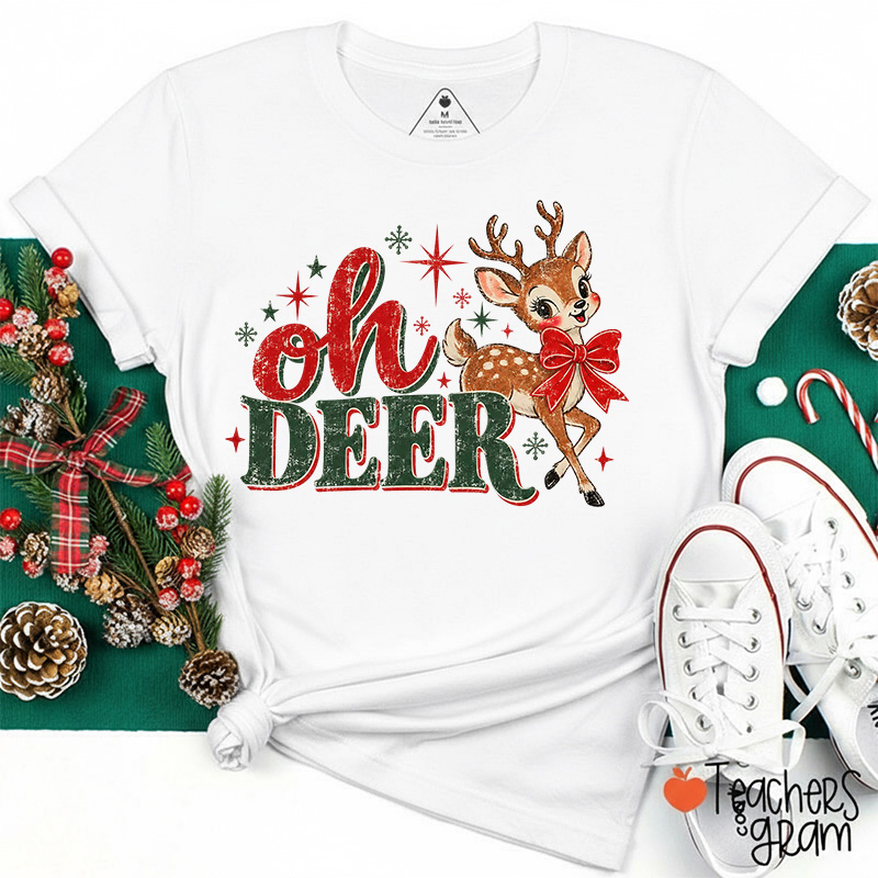Oh Deer Vintage Christmas Reindeer Teacher T-Shirt