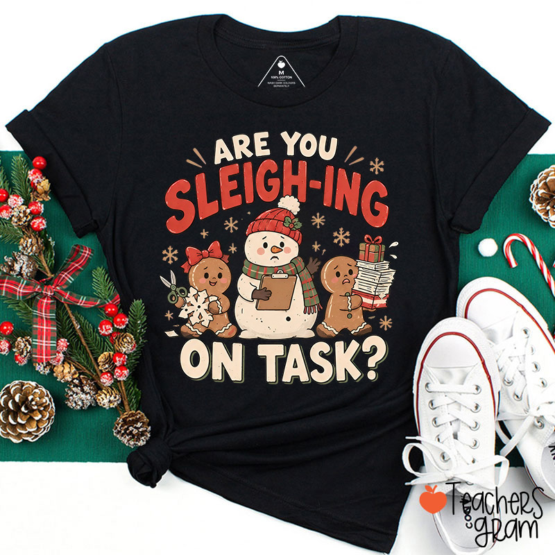 Are You Sleigh-Ing On Task Teacher T-Shirt