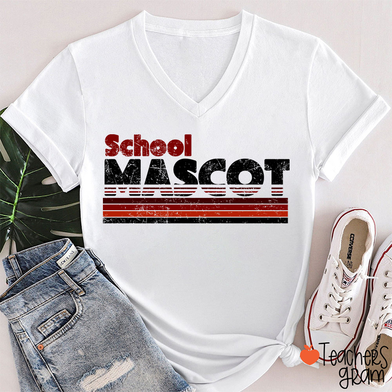 Personalized Mascot And School Name Contrast Color Line Design Teacher Female V-Neck T-Shirt