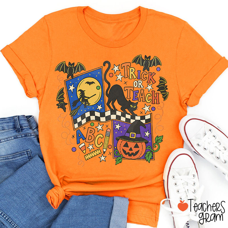 Trick Or Teach Retro Collage Teacher T-Shirt