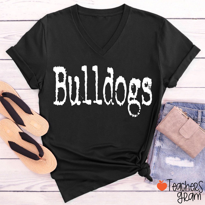 Personalized Mascot Printer Fonts Game Day Teacher Female V-Neck T-Shirt