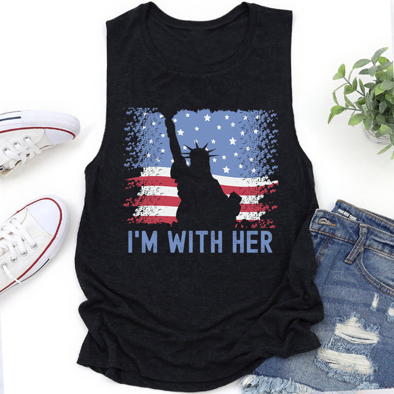 America Flag I'm With Her Teacher Tank Top
