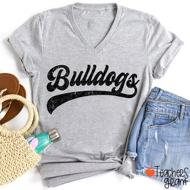 Personalized Mascot Washed And Distressed Print Teacher Female V-Neck T-Shirt