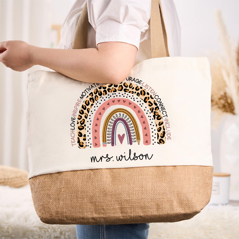 Personalized Name Teach Inspire Lead Teacher Canvas Tote Bag