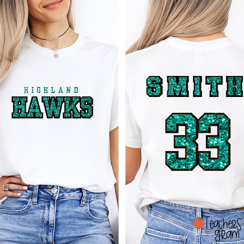 Personalized Mascot Glotto School Name Number Teacher Two Sided T-Shirt