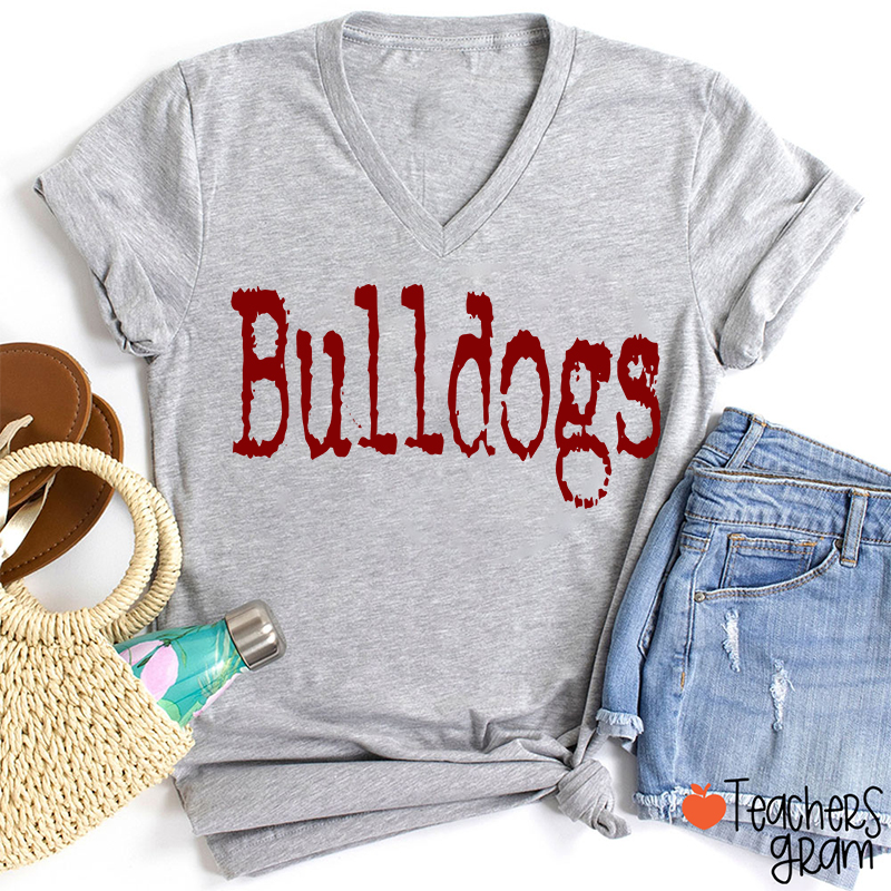 Personalized Mascot Printer Fonts Game Day Teacher Female V-Neck T-Shirt