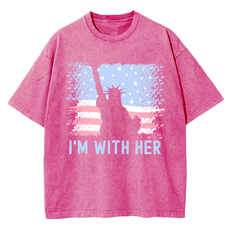 America Flag I'm With Her Teacher Washed T-Shirt