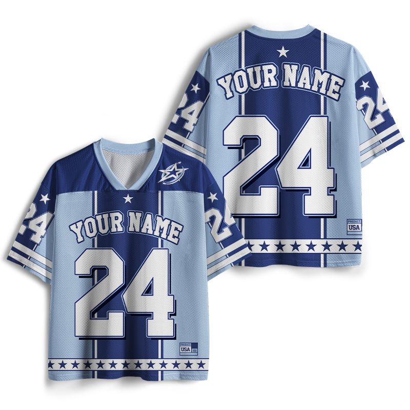 Personalized Name And Number Blue Star Teacher Mesh Jersey