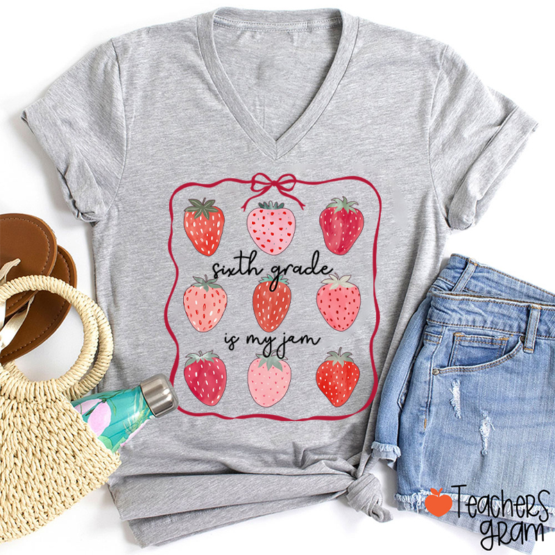 Personalized Grade You Are My Jam Teacher Female V-Neck T-Shirt