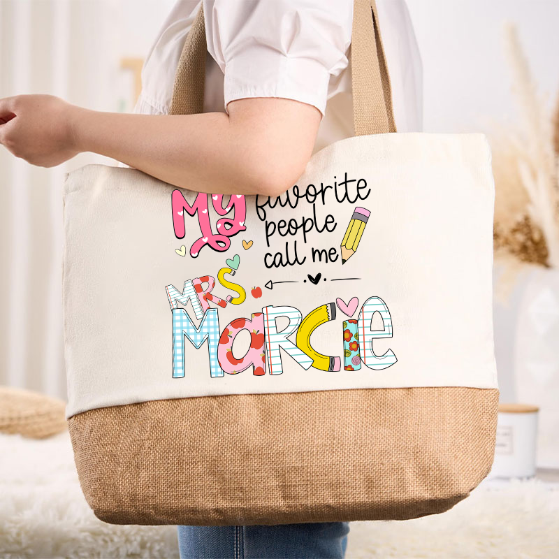 Personalized My Favorite People Call Me Teacher Canvas Tote Bag