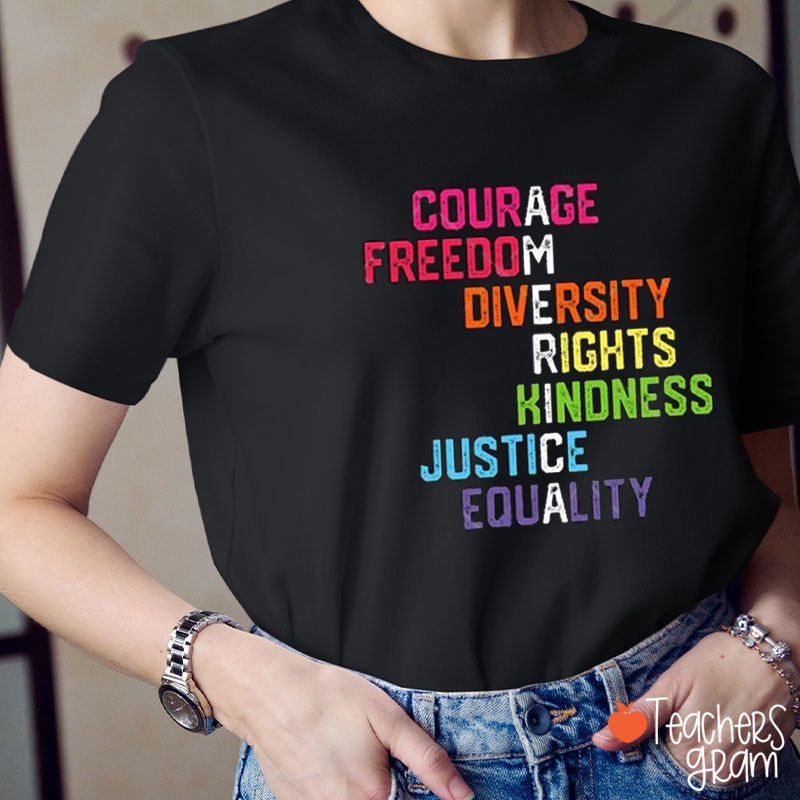 Kindness Justice And Equality For All Rainbow Teacher T-Shirt