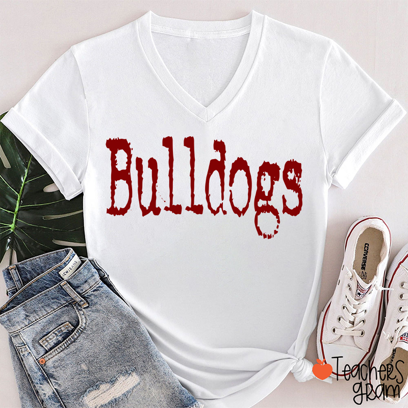 Personalized Mascot Printer Fonts Game Day Teacher Female V-Neck T-Shirt