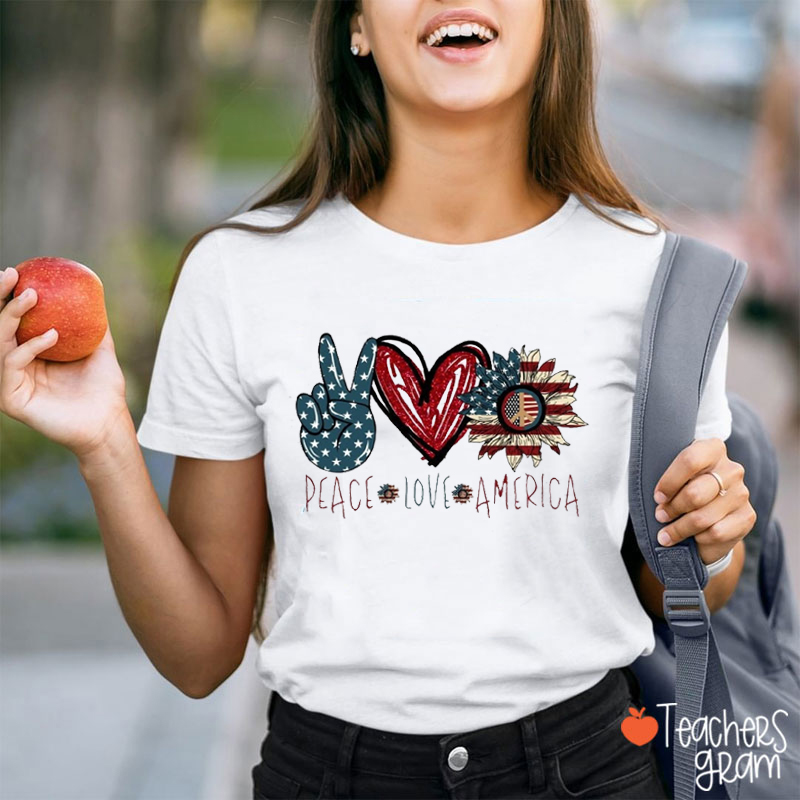 Retro Style Peace Love America Teacher T-Shirt