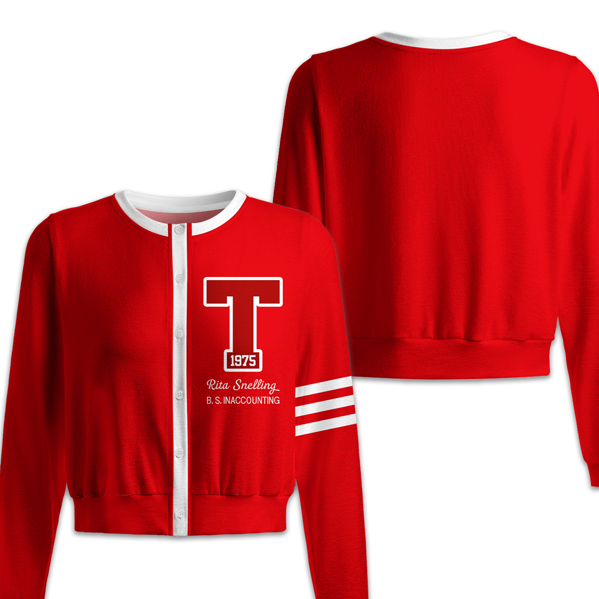 Personalized Letter Preppy Striped Teacher Ugly Cardigan Sweaters