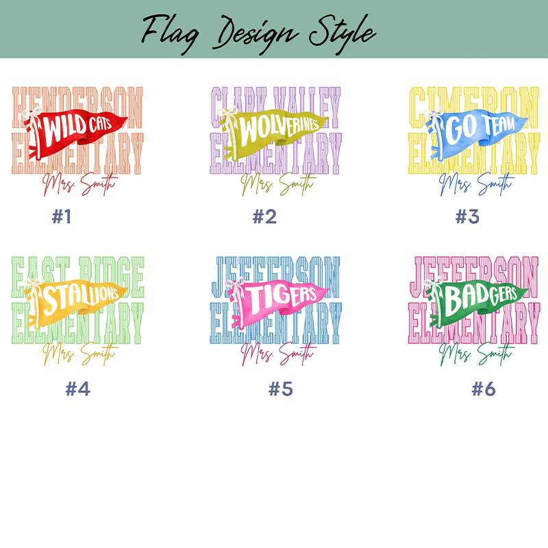 Personalized Mascot Pennant School Name Script Teacher T-Shirt