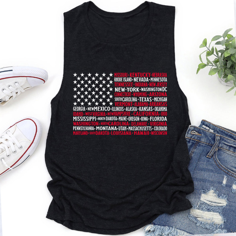 Vintage American Flag 4th Of July Teacher Tank Top