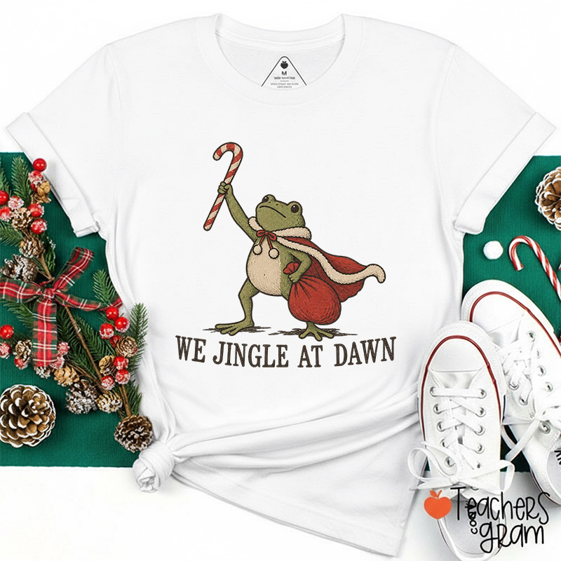 We Jingle At Dawn Frog Christmas Teacher T-Shirt