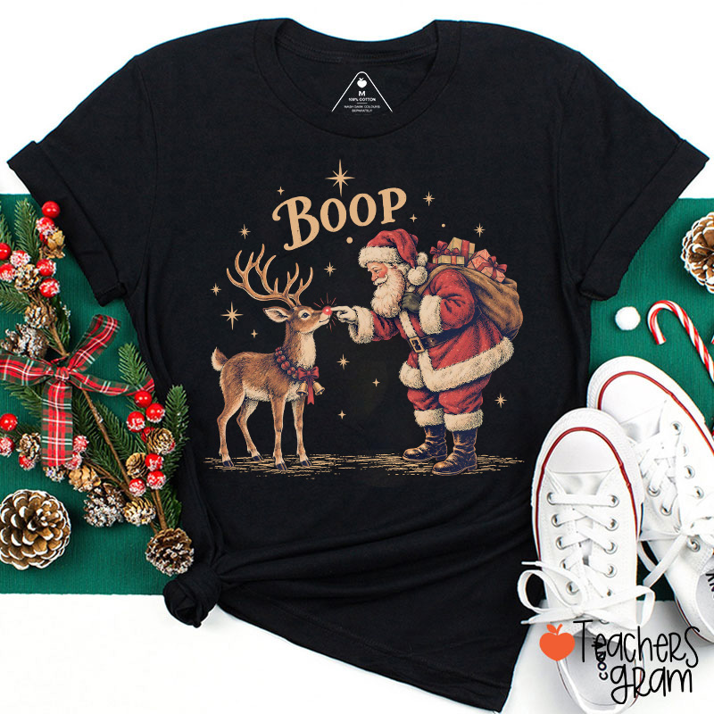 Santa Boop Red Nose Reindeer Christmas Teacher T-Shirt